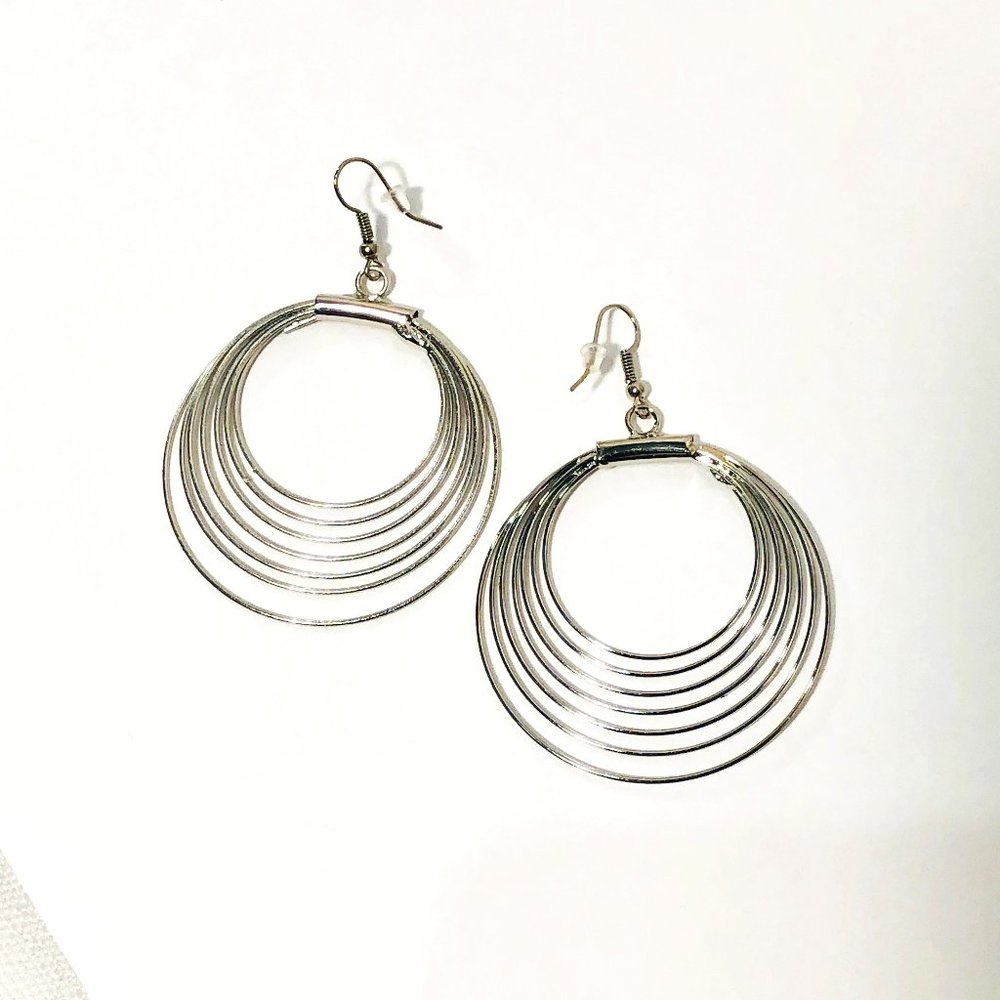 Silver Tone Multi Strand Hoop Earrings
